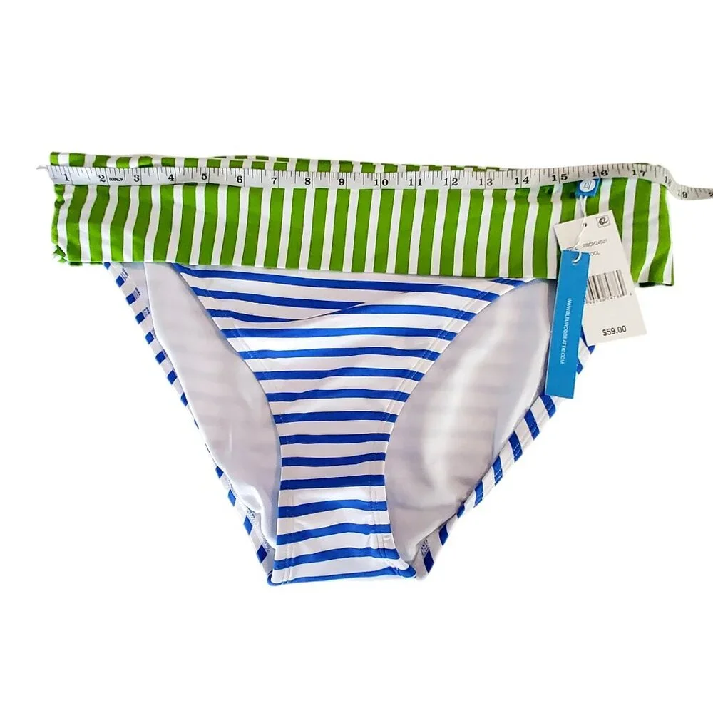 Bleu Rod Beattie Womens Striped Swim Bottoms 14 Green & Blue Foldover Waistband
